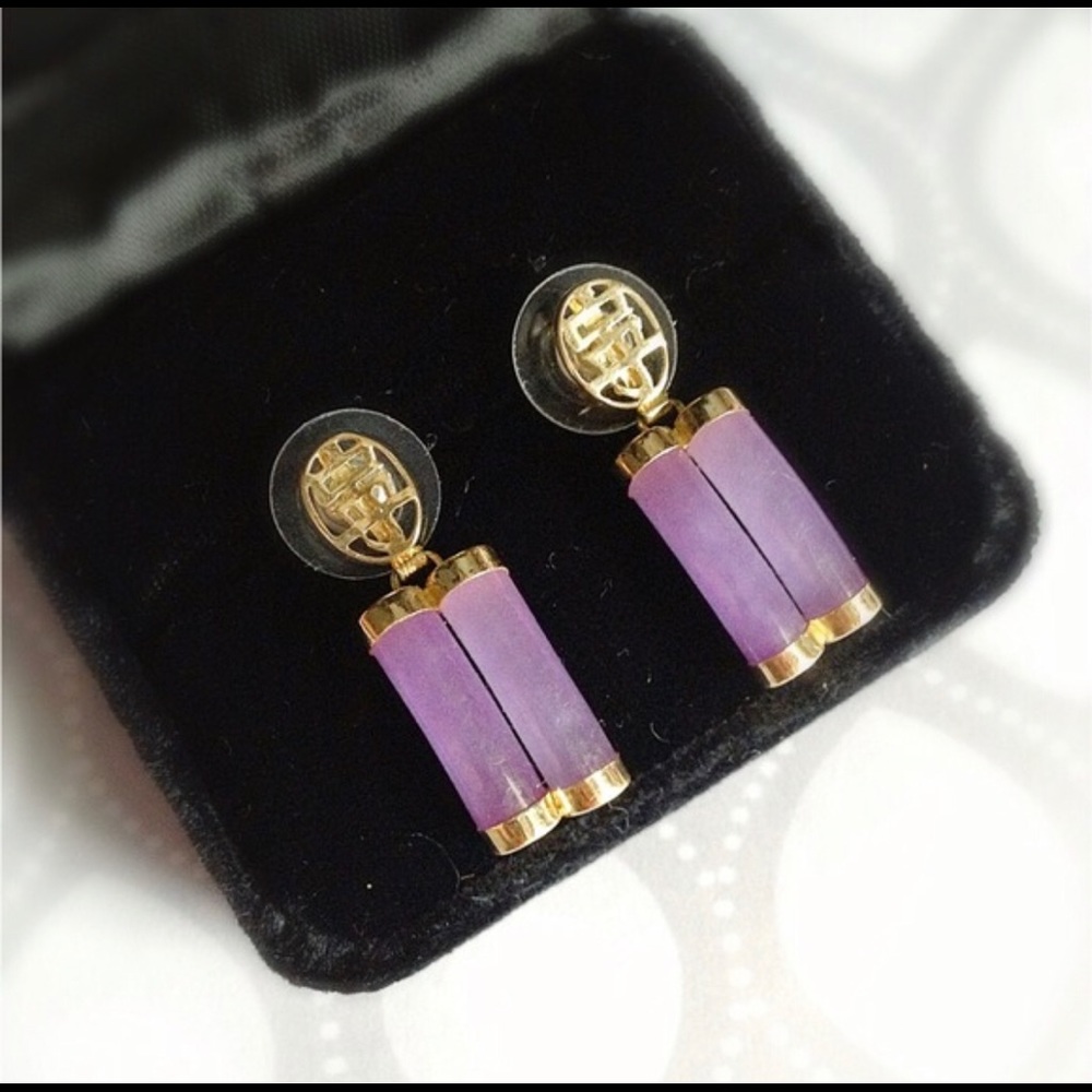 14K Purple Jade Jewelry Earrings